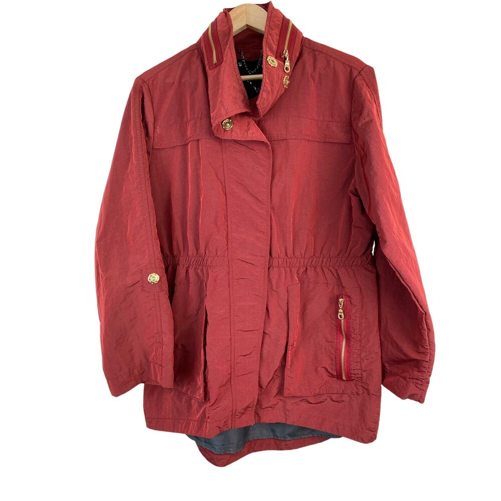 The Fillmore Women L Burgundy Nylon Full Zip Hooded Anorak Jacket *
